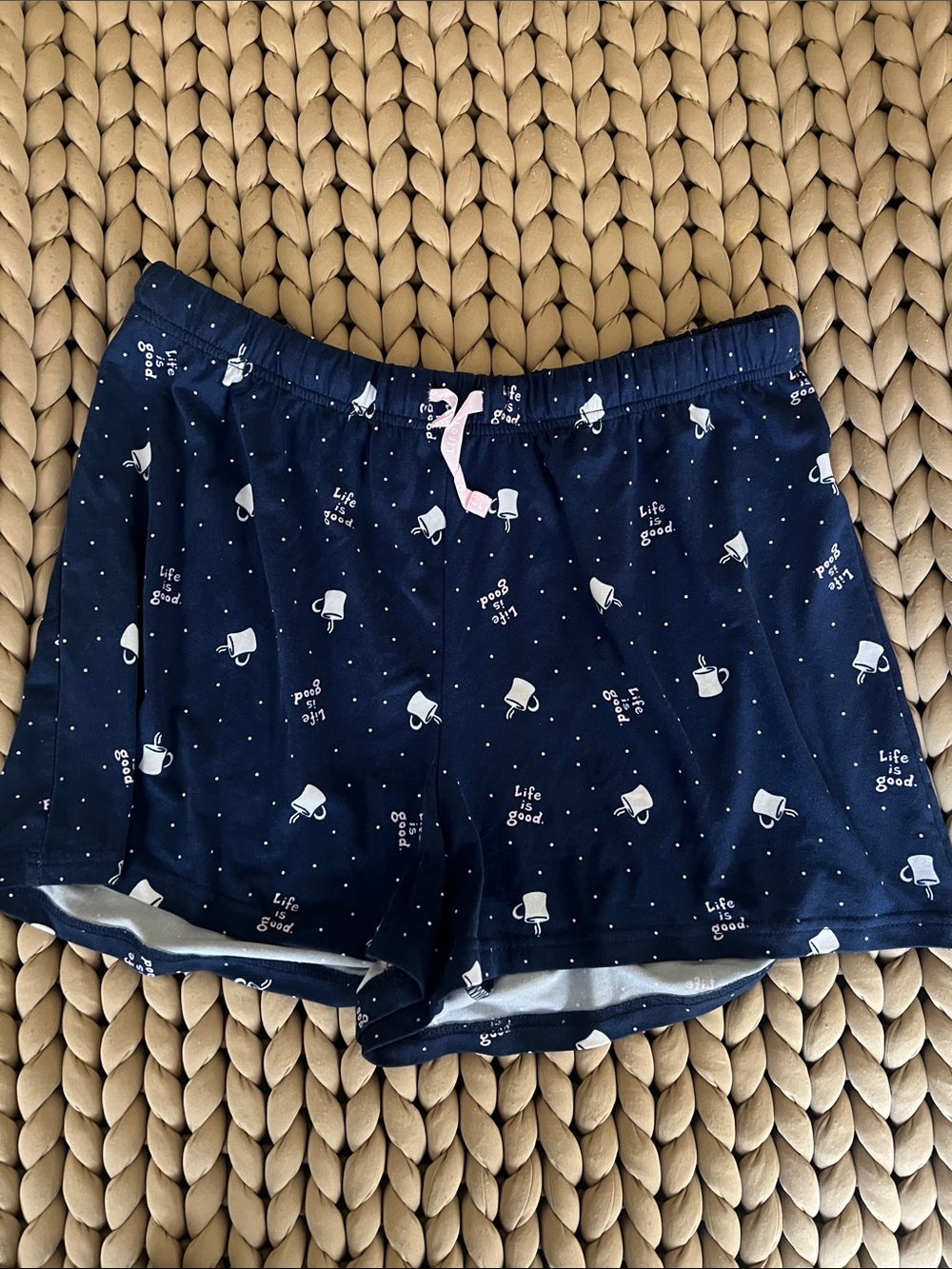 Navy 'Life is Good' Coffee Mug Print Sleep Shorts